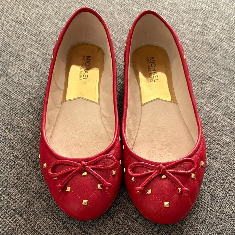 Michael Kors Red Quilted Flats with Gold Studs